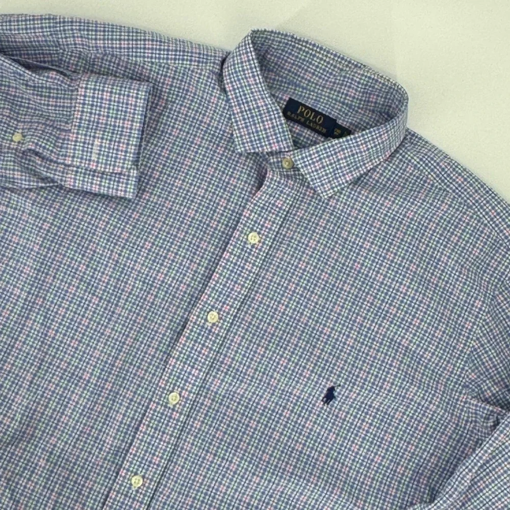 Polo‎ Ralph Lauren Men 2XB Big Plaid Button Down Shirt Blue Green Pink LS